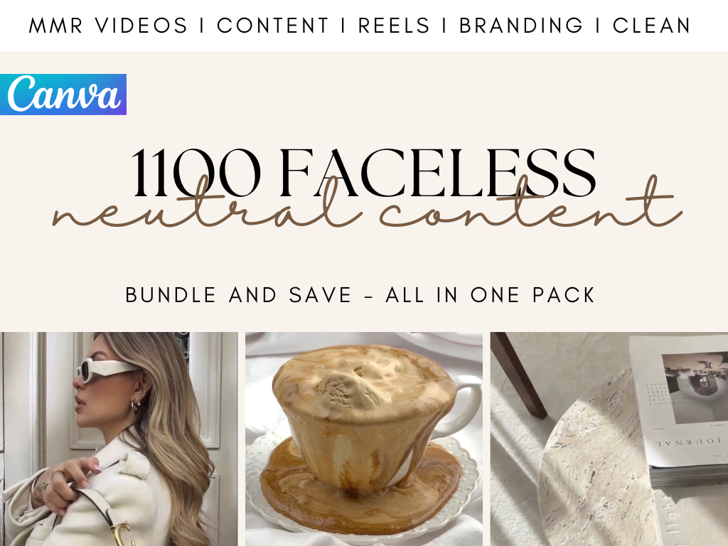 1100 Faceless Neutral Videos with Master Resell Rights | PLR MRR Canva